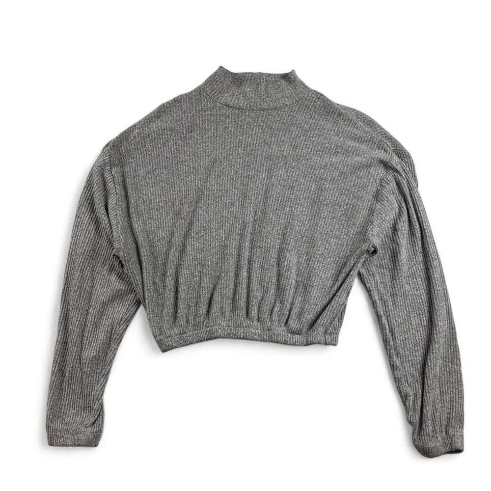 Garage Women’s S Grey Cropped Turtleneck Sweater Knit Long Sleeve Top